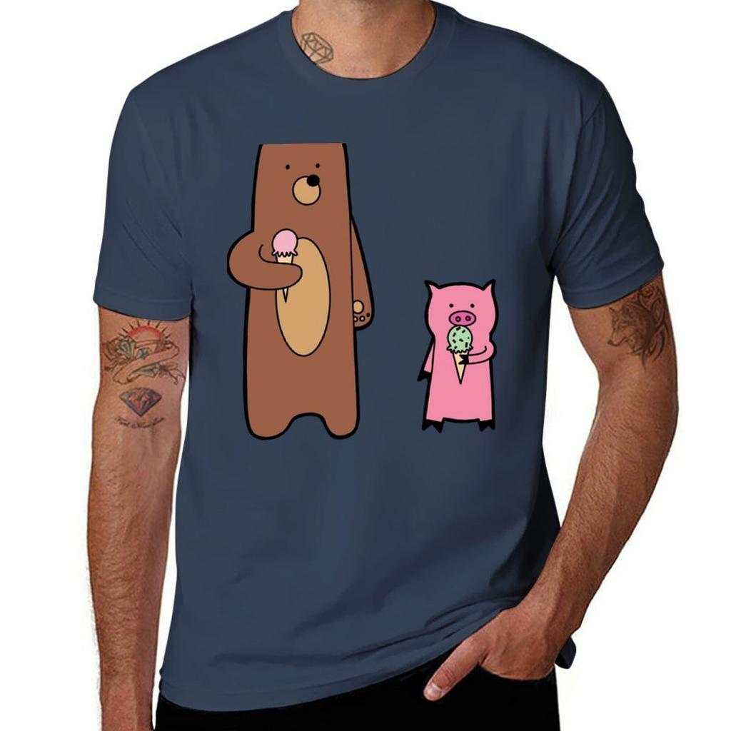 Bear And Pig Eat Ice Cream Sticker Tshirt Active Wear Sports Tshirt For Unisex
