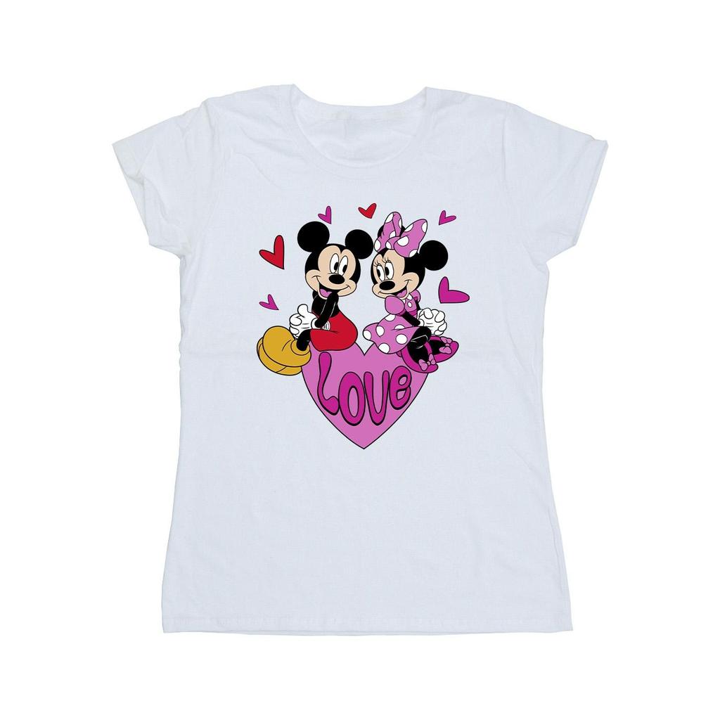 Disney Womens/Ladies Love Hearts Mickey & Minnie Mouse Cotton T-Shirt