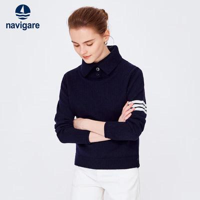 Women's Long-Sleeve Turn-Down Collar Knit Sweater