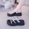 Rhinestone bow heightened thick-soled cool slippers female summer wear 2025 new fairy style with skirt two wear sandals
