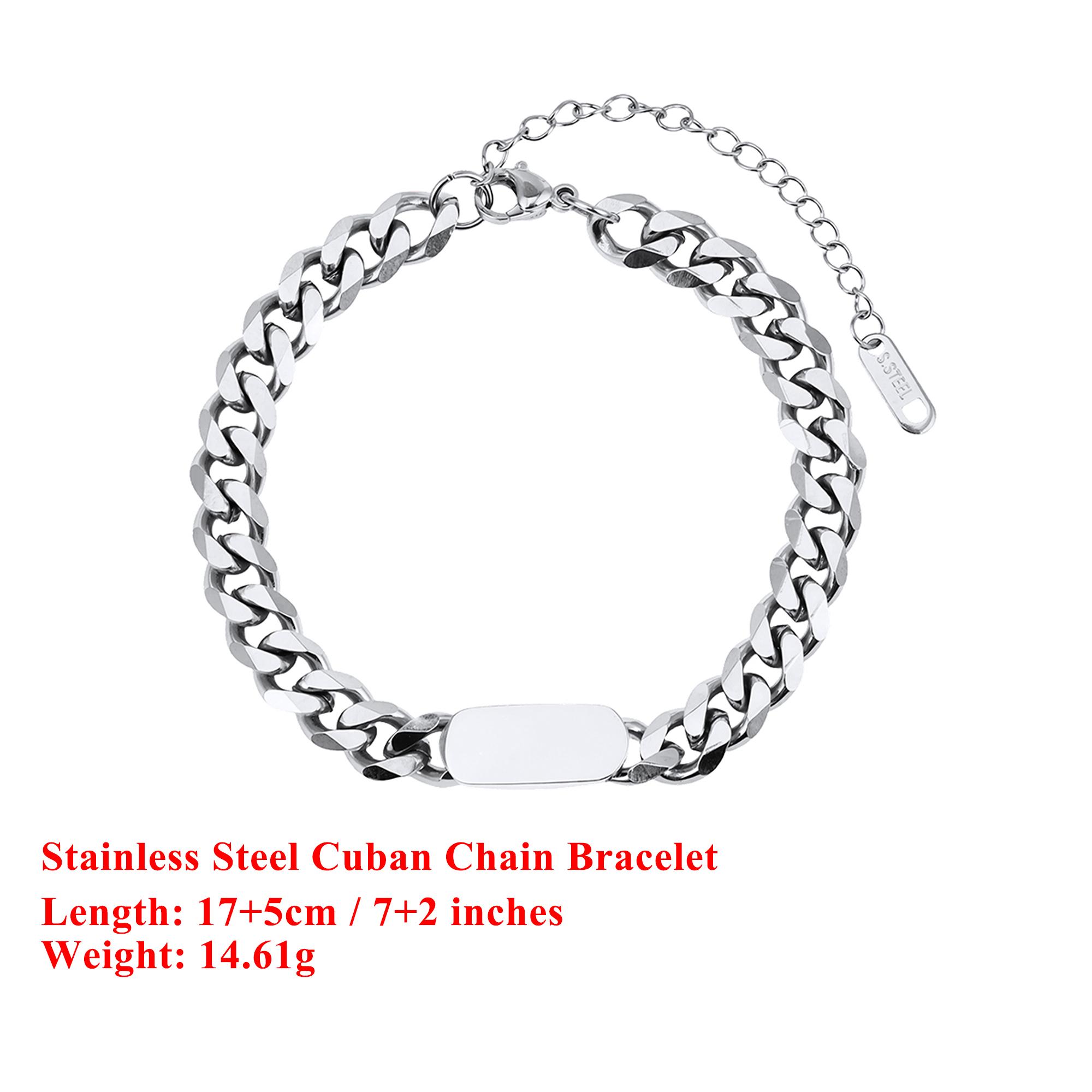 

EFFIE QUEEN Stainless Steel 18k Gold Cuban Chain Bracelet Basic Hand Chain Simple Jewelry for Women, Men Banquet Party STCB05 серебряный