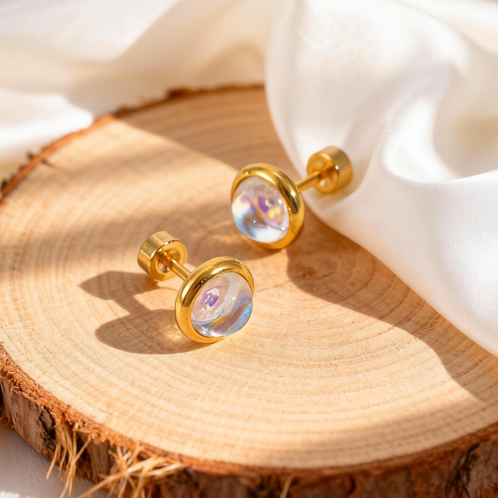 

Stainless Steel Moonstone Stud Earrings for Women,Exquisite Elegant Earrings,Gold Color Helix Piercing Jewelry Birthday Gifts
