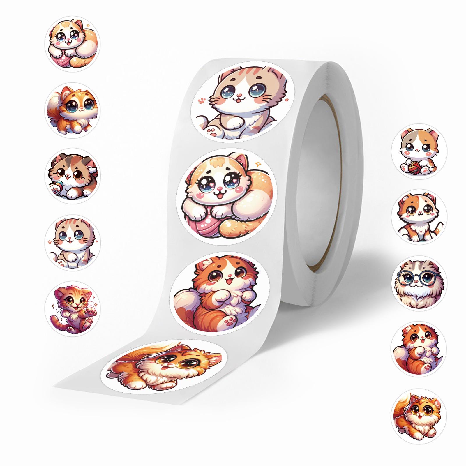

500 наклеек/рулон Наклейки с котами и животными Милые детские наклейки для DIY чемодана, самоката, стакана для воды, рулонные наклейки