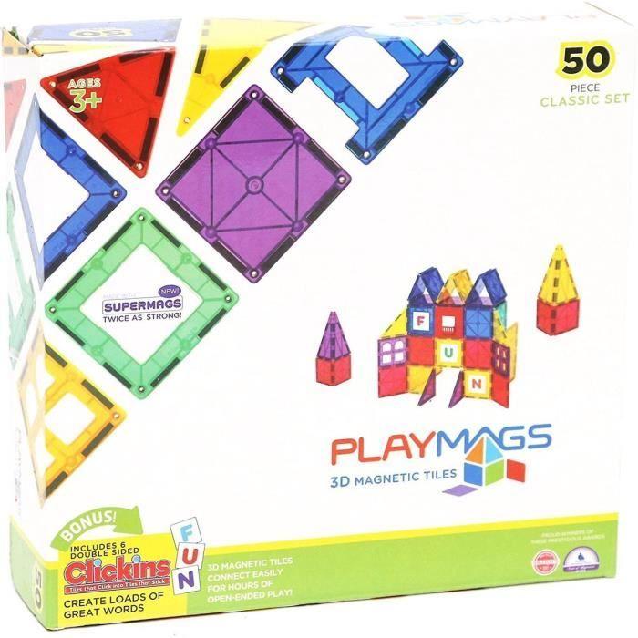 Ensemble classique de tuiles magnétiques 3d de playmags - 50 pièces