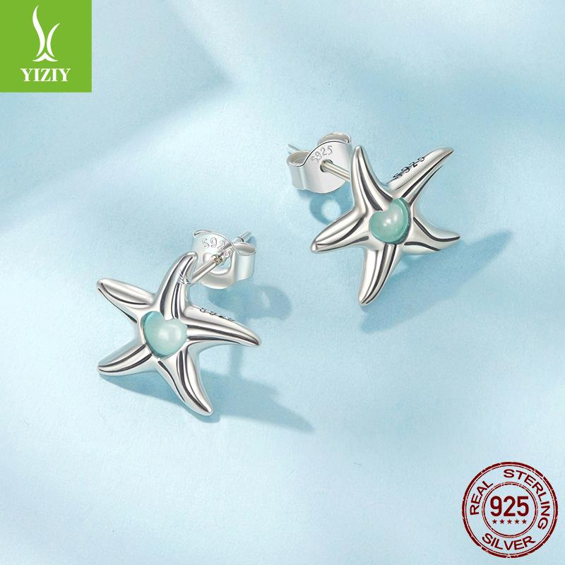 Symphony Stone Inlaid Starfish Stud Earrings S925 Silver Cross-Border Fashion Ear Jewelry
