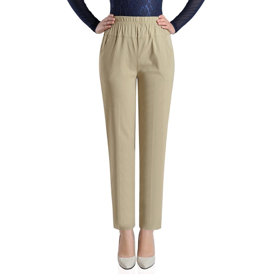 

Плюс Размер Высокой Талией Длинные Брюки Женщин Прямые Брюки Белье Pantalon Работа Офис Дамы XXXL хаки