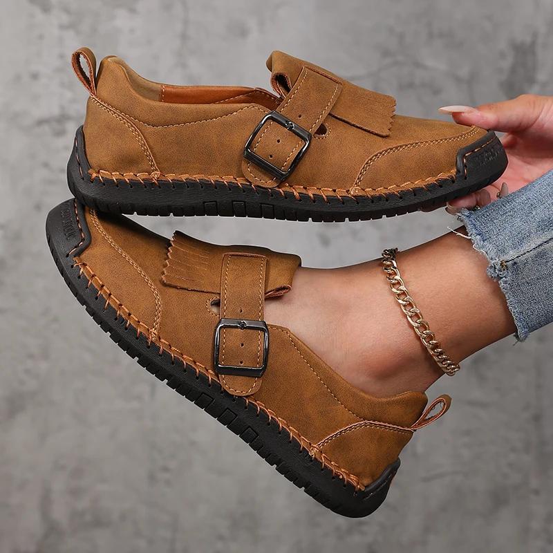 

Женские кожаные лоферы ручной работы, мягкая подошва, римские, дышащие, ретро мокасины, обувь для ходьбы, лето, прямые продажи, роскошная женская обувь 38 хаки