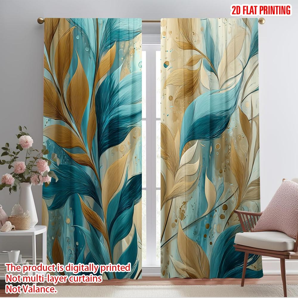 2pcs,2D Plane Printing Popular Curtain Panels Leafy Hues Polyester (without Rod) Art Deco Festive Perfect for Bedroom & Living