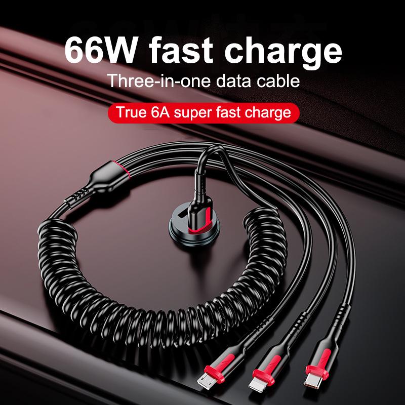 3 In 1 66W Fast Charging Cable For Xiaomi Iphone Poco Micro Usb Type C Charger Cable Cord Multiple Usb Charging Wire Line