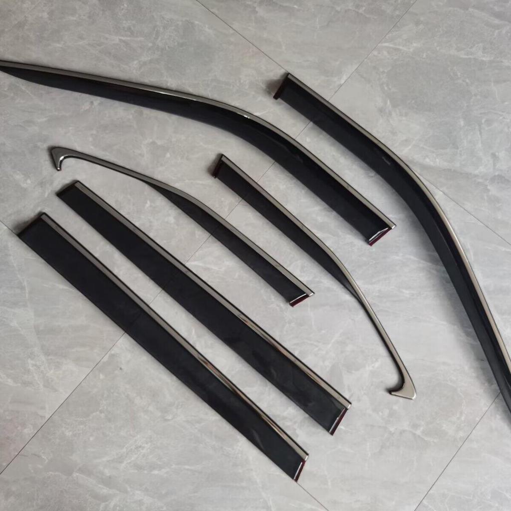22 Highlander Crown Land Cruiser Car Window Rain Deflector Set, 6-Piece Stainless Steel Trim
