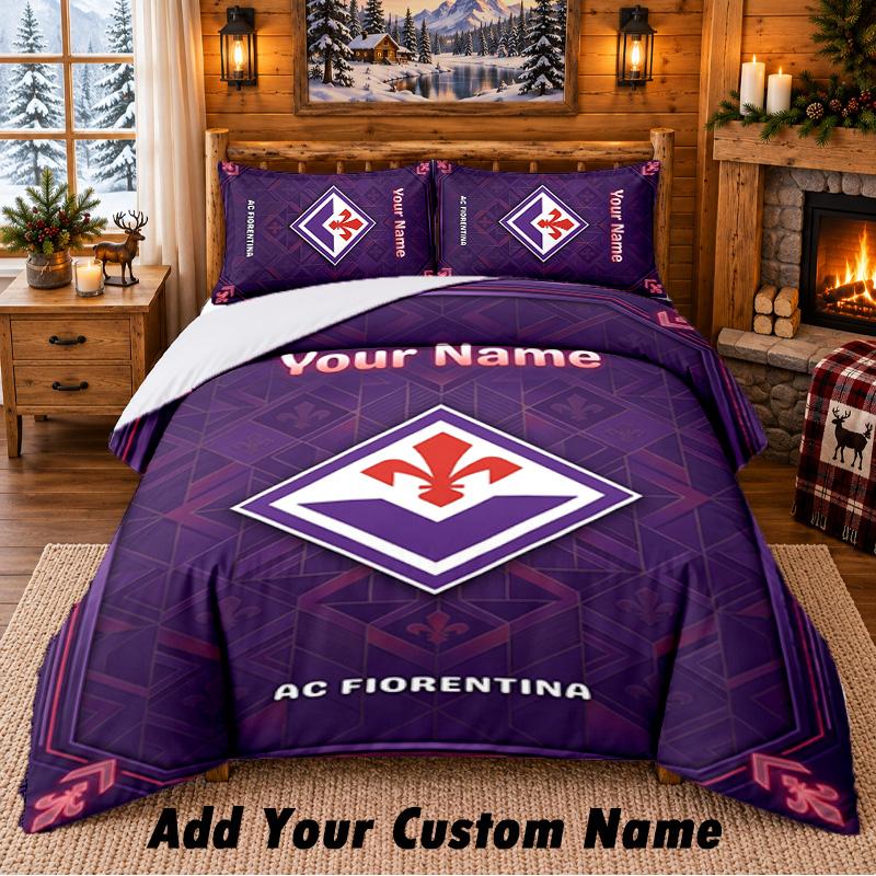 Fiorentina FC Pattern Bedding 3Pcs Set Custom Name, Bed Sheet And Pillowcases For Home Bedroom