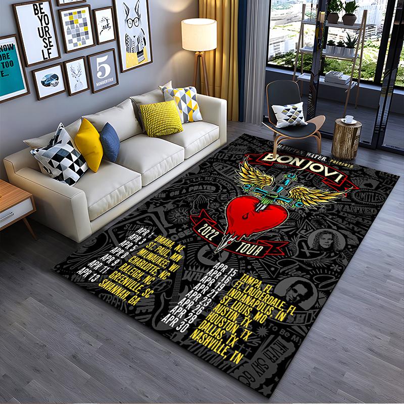 Bon Jovi 2022 Tour Heart and Dagger Design Non-slip Rug Suitable for Living Room and Bedroom Sofas