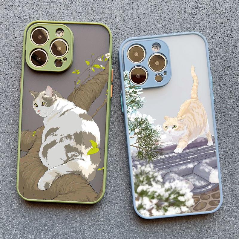 Lovely Cats Flower Case For iPhone 16 15 14 Plus Pro Max 13 12 11 Pro Max Mini 7 8 Plus X XR XS SE2 Phone Cases Shockproof Cover