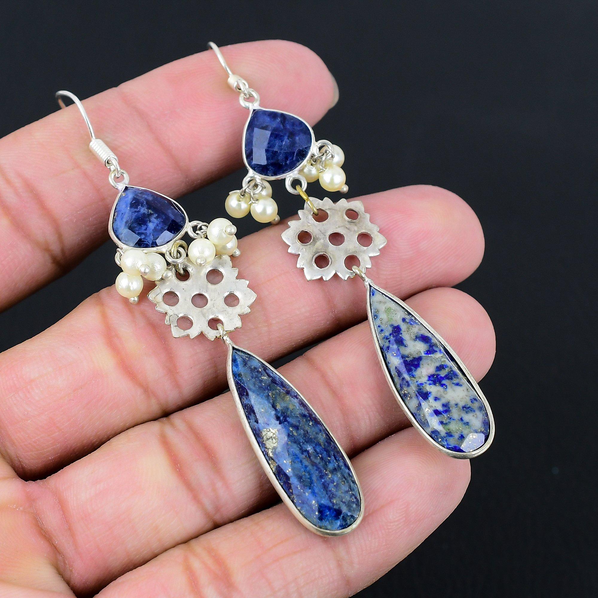 

Daughters Day Sale Sterling Silver Natural Lapis Lazuli Drop Earrings Jewelry