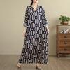 DIMANAF 2025 Women Plus Size Spring Long Dress Loose V-Neck Printing Vintage Casual Floral Oversize Long Sleeve 5031