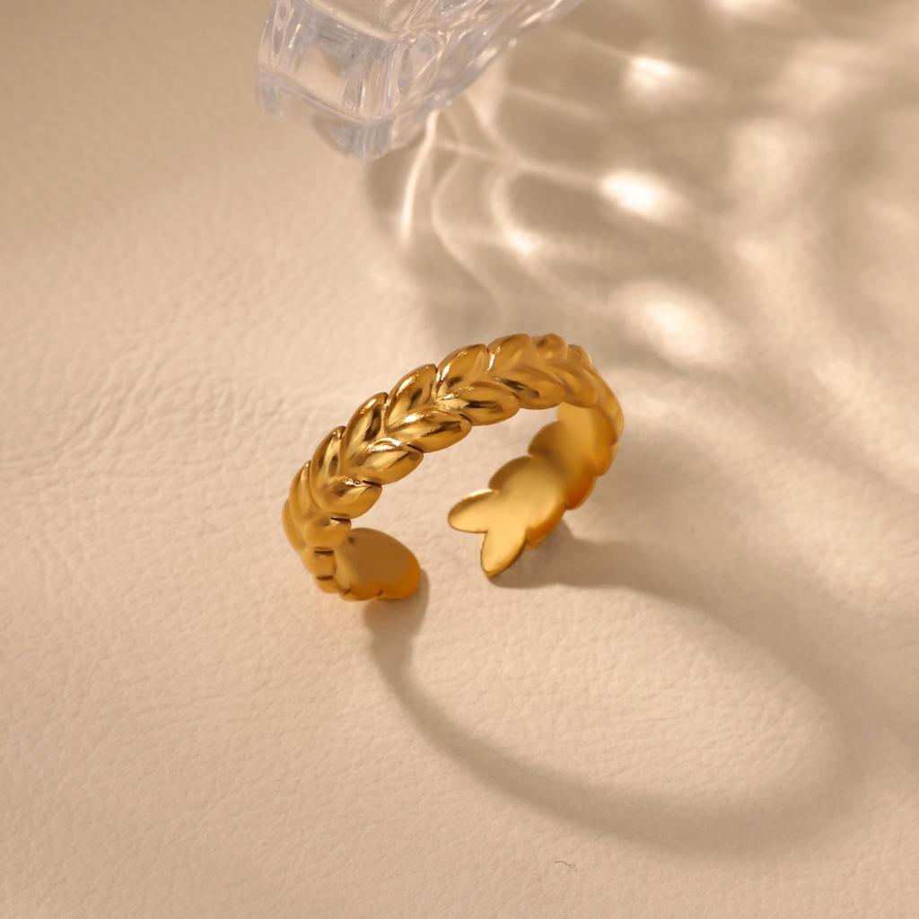 Classic Wheat Ear Leaf Rings For Women Gold Plated Stainless Steel Geometric Adjustable Ring Wedding Christmas Jewelry Gift