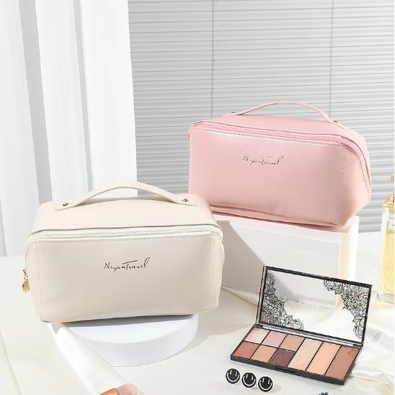 Custom Makeup Bag Portable PU Leather Waterproof Toiletry Pouch Travel Make up Bag Multifunctional Brush Cosmetic Bag for Women