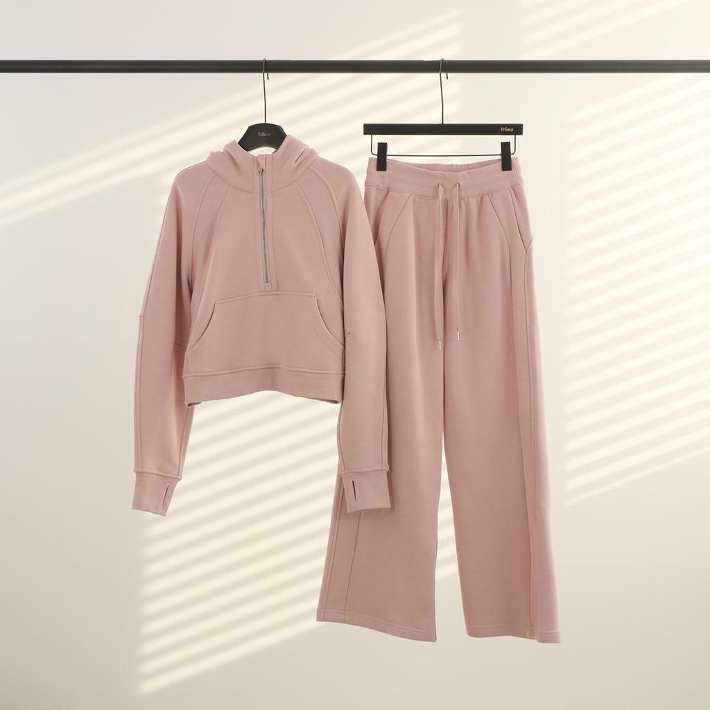 Women's Fleece Half-Zip Hoodie Set: Versatile for Yoga, Cycling, and Casual Wear.