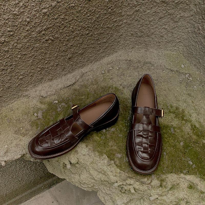 New cowhide real single shoes women's round head low heel non-slip soft sole black casual sheepskin women's shoes four-season flats