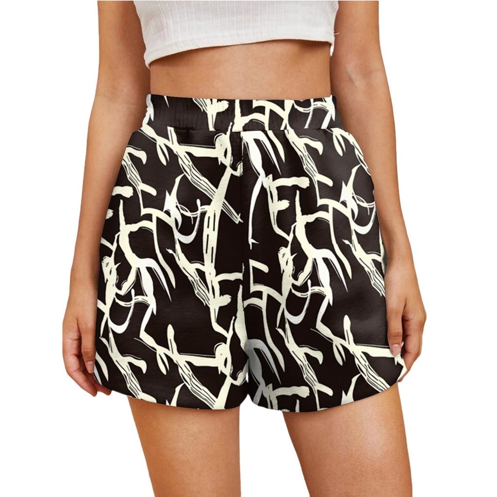 Ladies Casual Fashion High Waist Floral Elasticated Waist Shorts