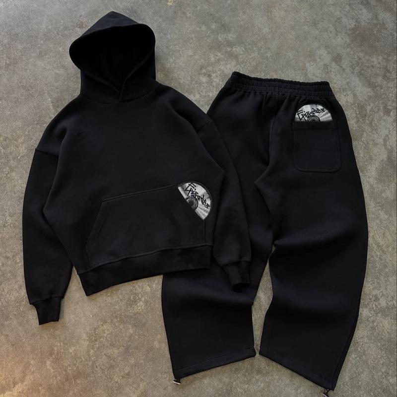 American Street Style CD Print Hoodie and Sweatpants Set - Y2K Inspired