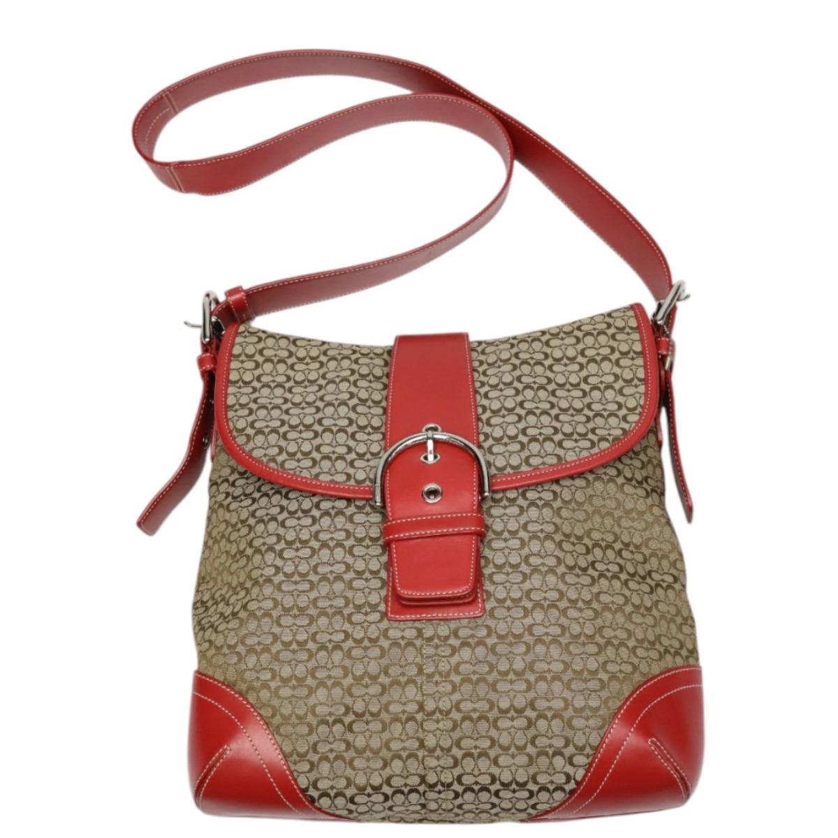 COACH Shoulder Bag Signature Diagonally hung 6377 Shoulder Bag canvas Red brown Used