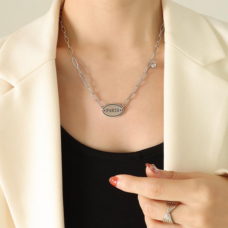 Elegant European Retro Titanium Steel Letter Pendant Necklace - Geometric Hip Hop Collarbone Chain