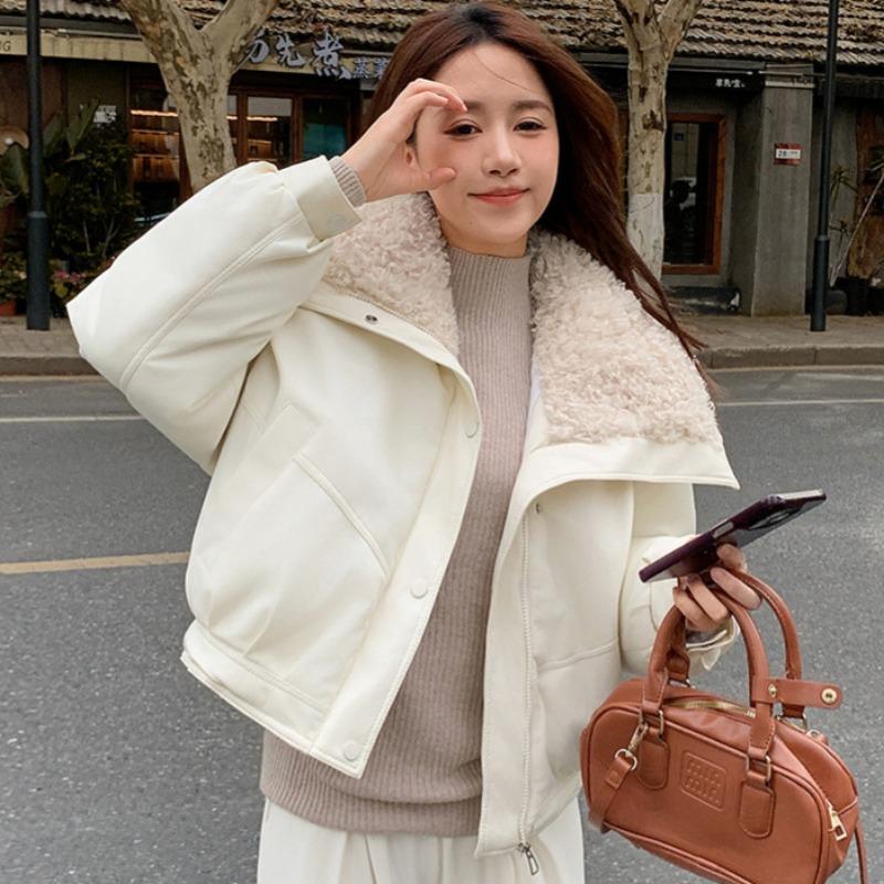 New cotton-padded clothes women's short lamb wool large lapel cotton clothes women's jackets winter college style small men wear outside