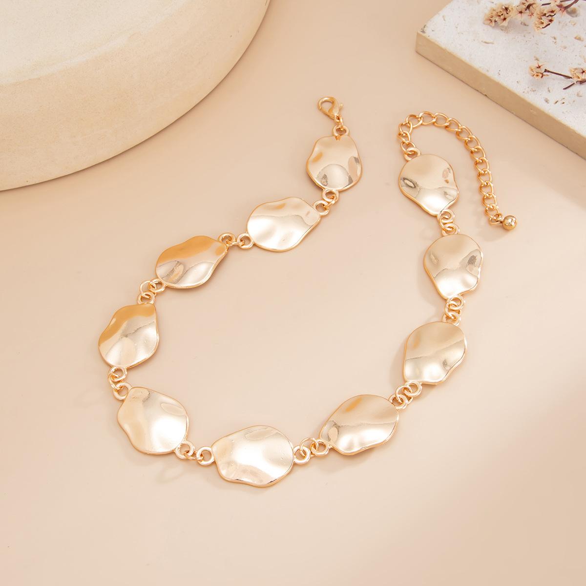 Hip-hop Personality Liquid Metal Pleated Patchwork Necklace for Women Fashionable Irregular Geometric Collar Chain Jewelry Gifts золотой