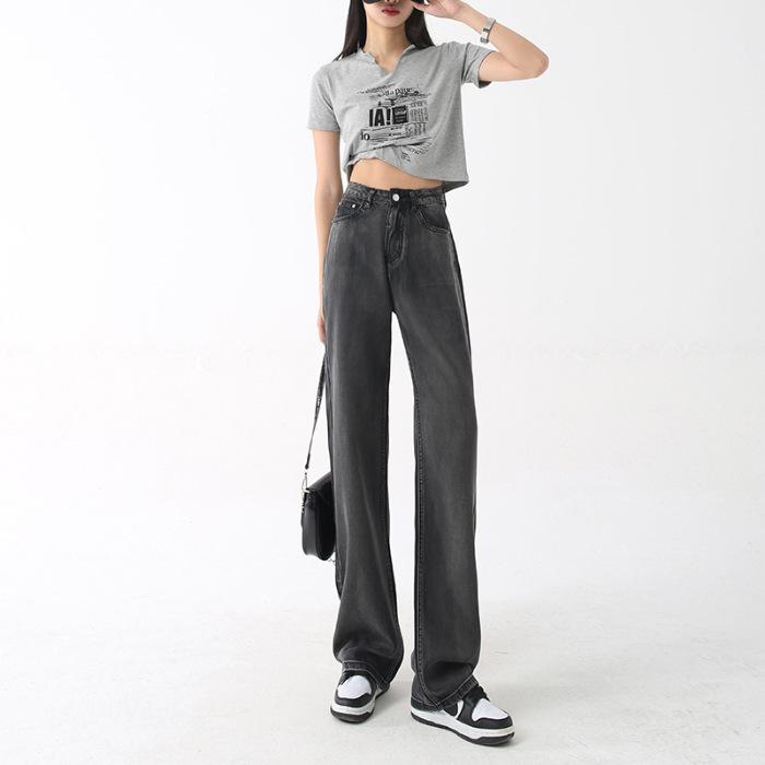 

Теннисные джинсы для женщин на лето, новые широкие свободные тонкие шелковые прямые брюки 2XL