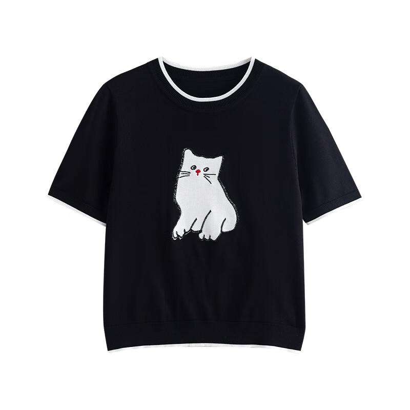 Chuyu Women's Color-Block Cat Jacquard Knit Top