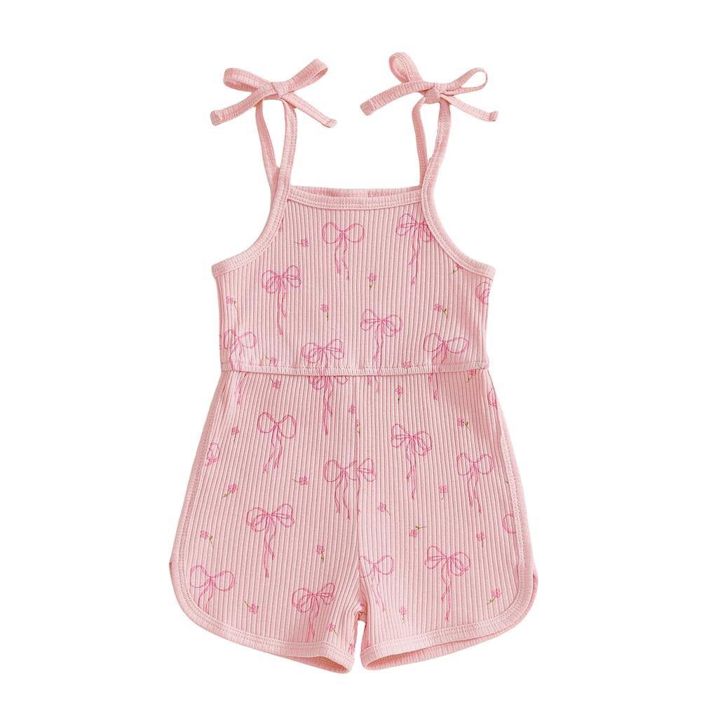 Little Girl Summer Cami Jumpsuit Sleeveless Floral Bow Print Tie Shoulder Shorts Jumpsuits