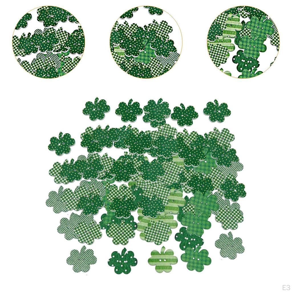 50 Stück Holz-Kleeblatt-Knöpfe, 2,5 cm, Ornamente, Holz, grün, Frühling für Kleidung, Zubehör