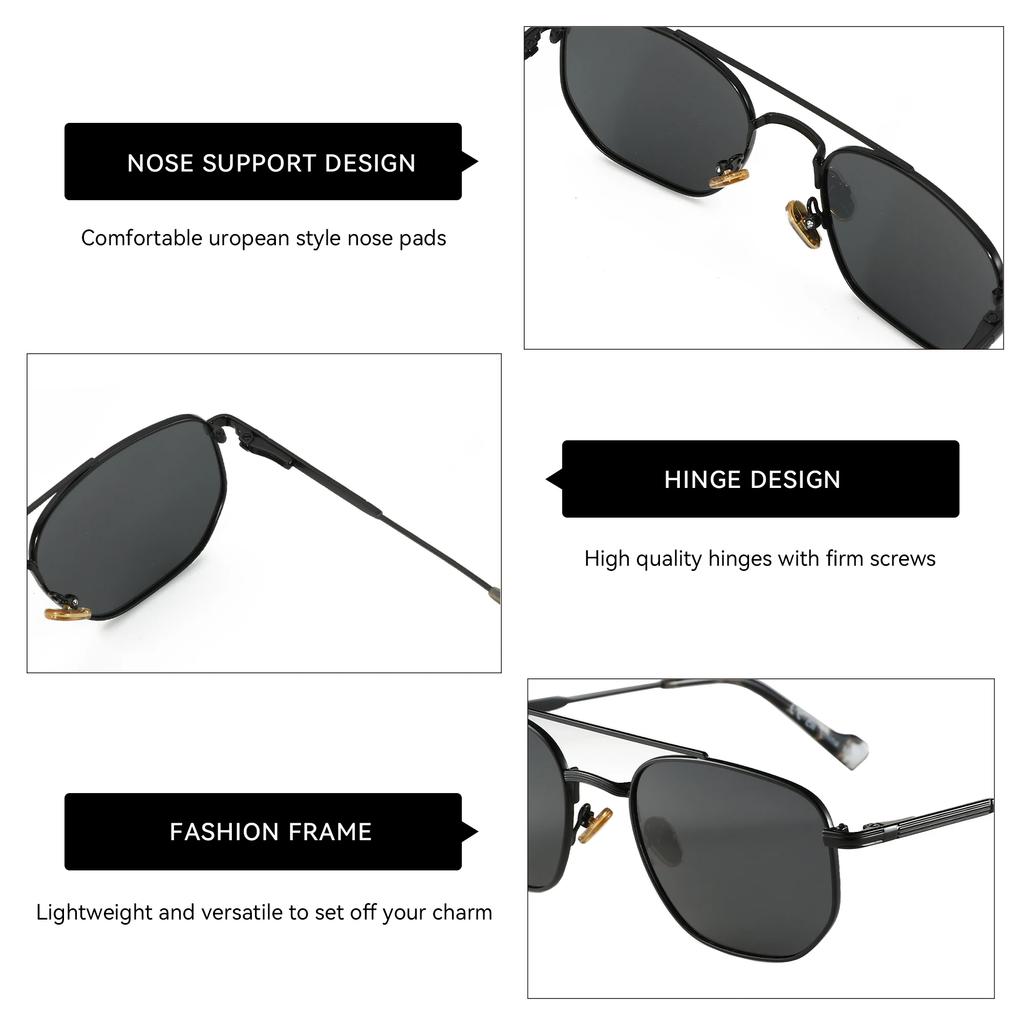ZENOTTIC 2025 Fashion Hexagonal Geometry Polarized Sunglasses Unsiex Polygon Metal Shade Pilot Sun Glasses ZS1210