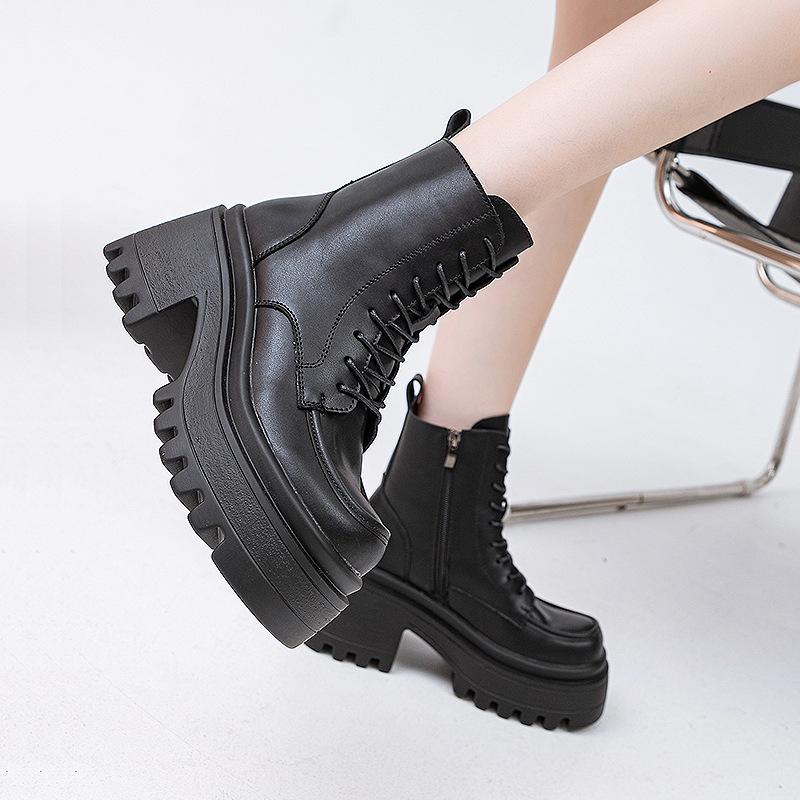 Handsome Martin boots women's thick heel thick sole thin short boots women's 2025 autumn and winter new women's leather boots versatile fashion