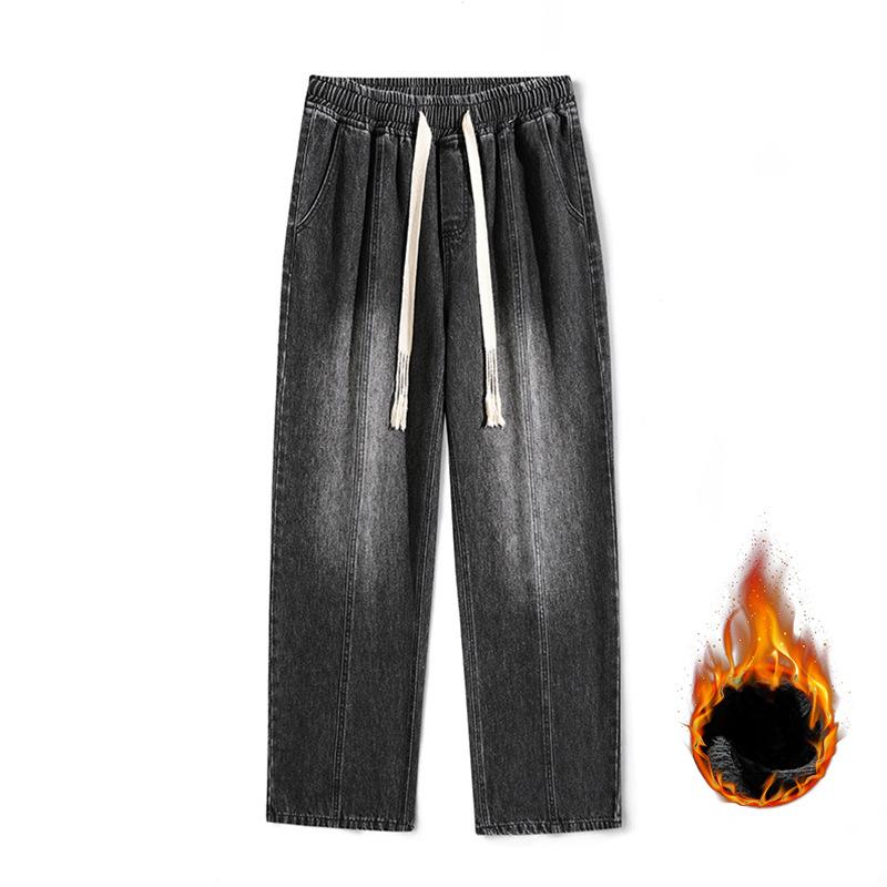 

Ретро Джинсы на кулиске с плюшевой подкладкой для мужских новых зимних утолщенных брюк широкого покроя L