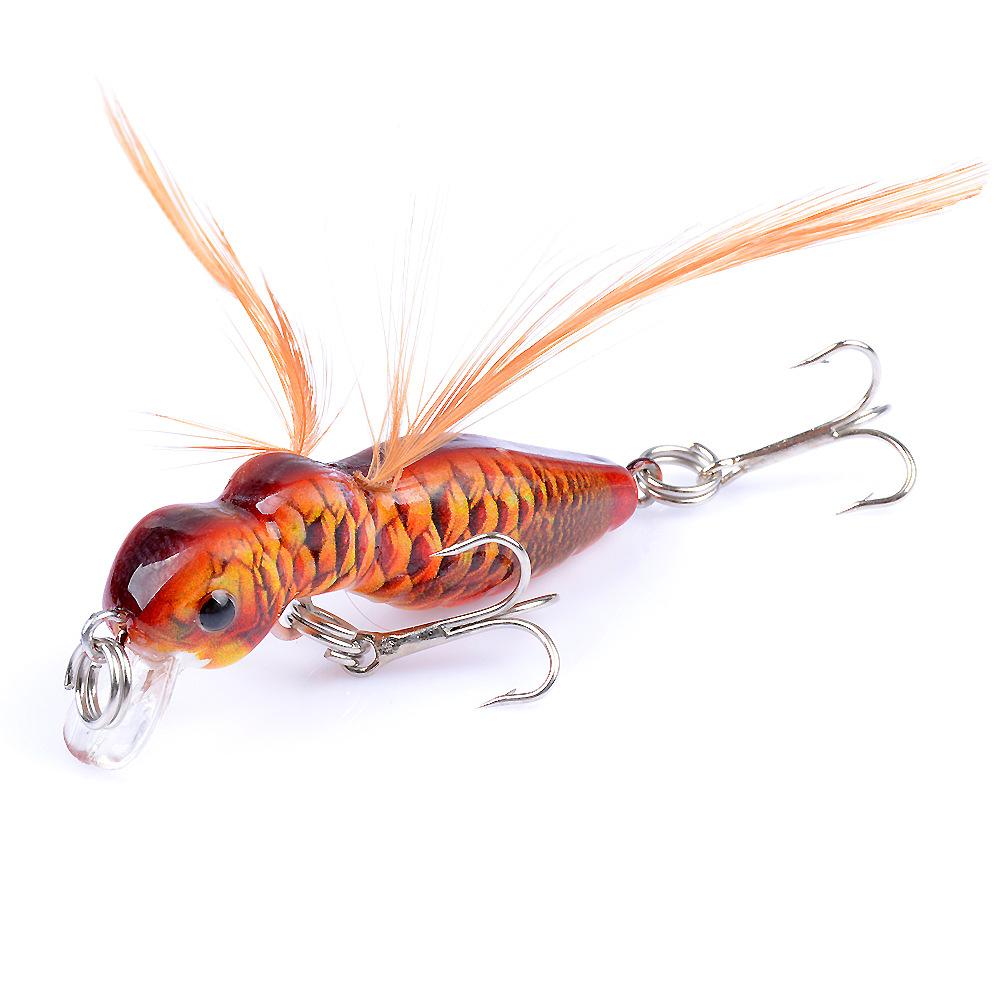 1Pcs Ant Minnow Fishing Lures Bait Hooks 3.2cm/4.5g Feather Fake Bait Hard Fishing Rattle Bead 3D Eye