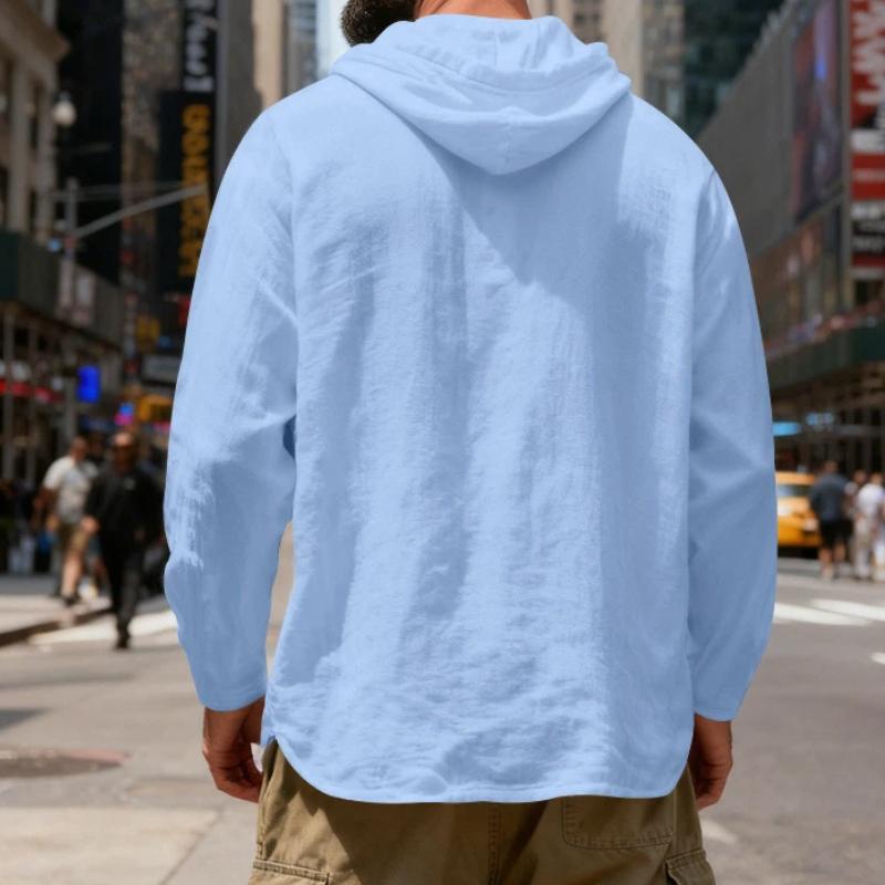Spring and Autumn New Loose Linen Men's Breathable Hooded Long-sleeved Beach Casual Hoodie