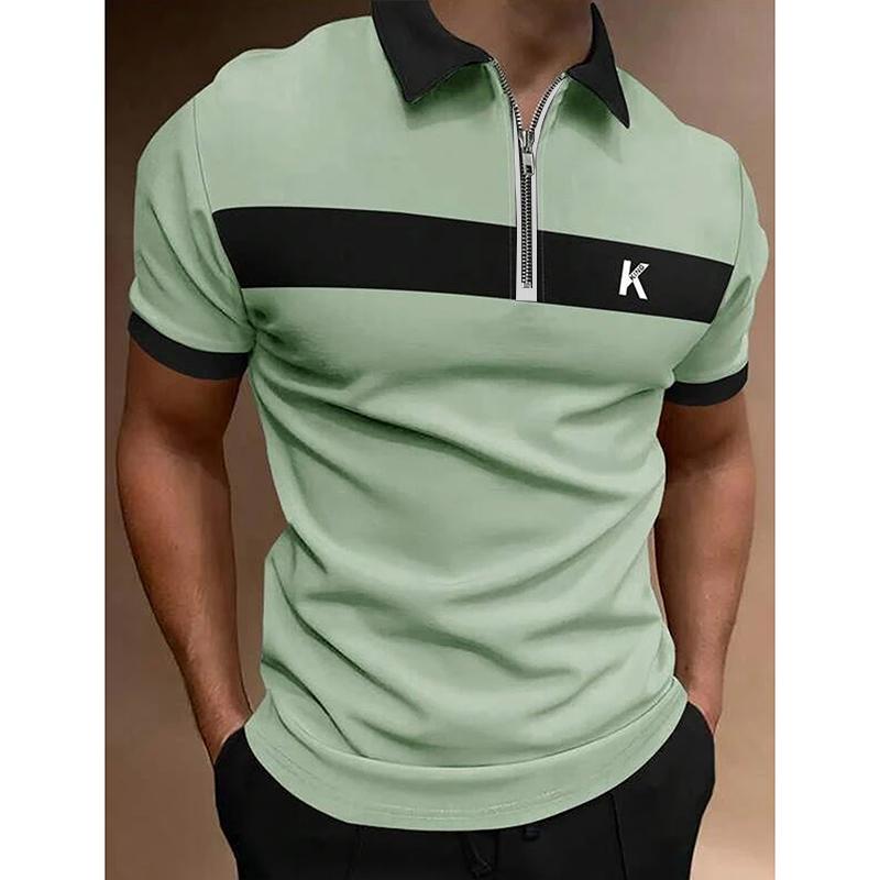 

2023 Новые трендовые модные повседневные рубашки поло с 3D цифровым принтом, мужские рубашки поло на молнии с короткими рукавами. XL зелёный