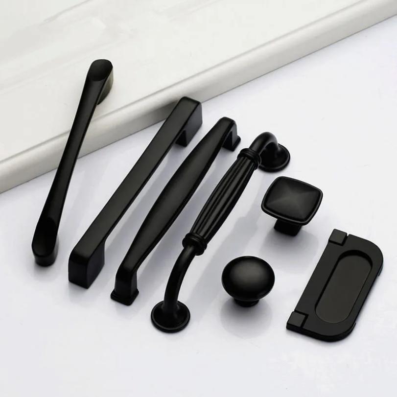 2pc Black Handles for Furniture Cabinet Knobs and Kitchen Drawer Pulls Cupboard  Aluminium Alloy