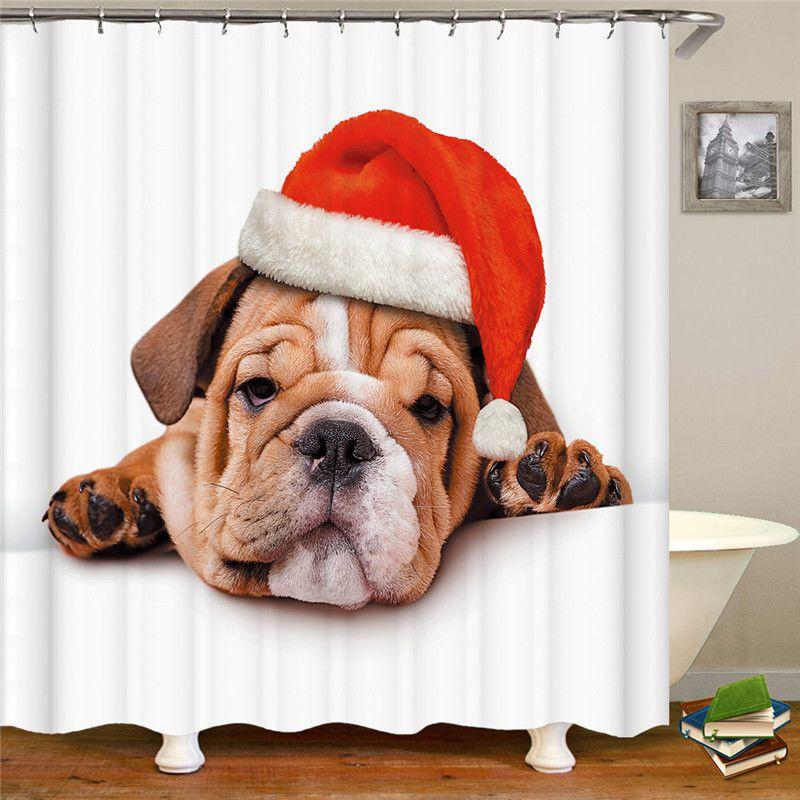 Vodotěsný vánoční sprchový závěs s háčky Slavnostní koupelnová dekorace Santa Claus