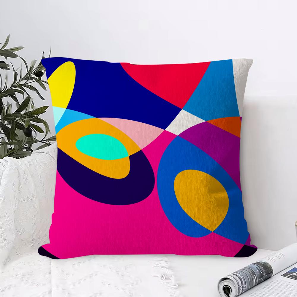 Abstract Curve Contrasting Colors Cushion Cover Anti-dustmite Pillowcase Invisible Zipper Silky Short Plush Sofa Cushion Cover
