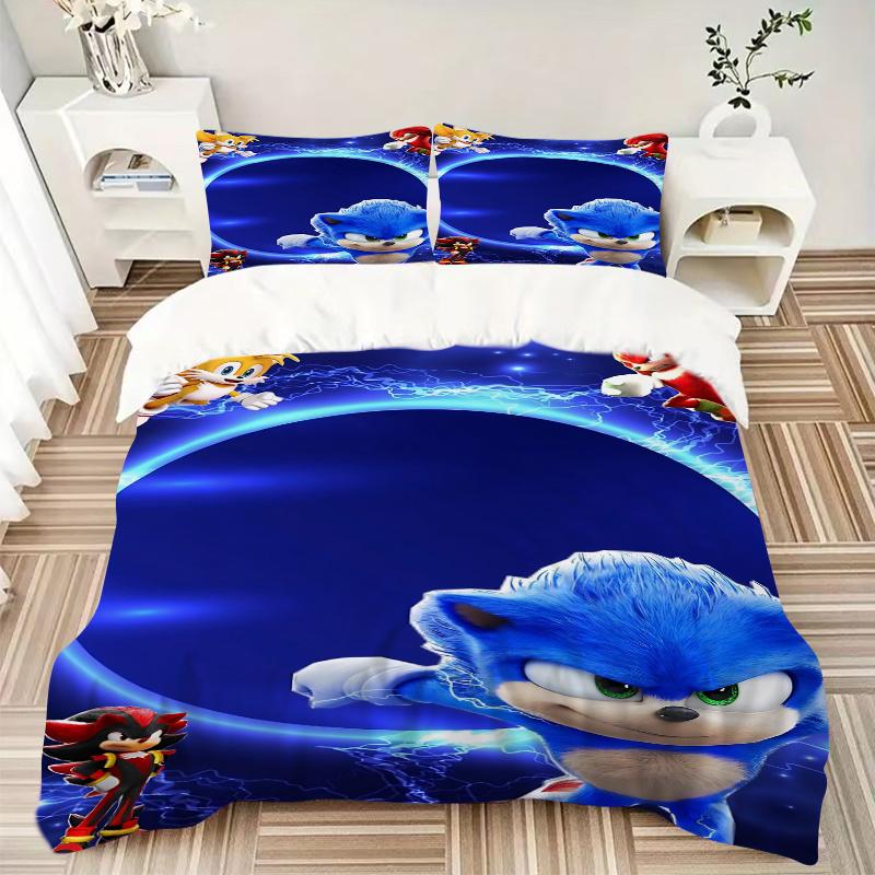 3pcs Sonic the Hedgehog & Friends Home Decor Bedding Set-Universal Three-Piece Suit for Bedroom, Guest Room, Living Room, Hotel-Perfect Gift