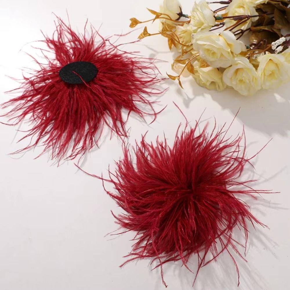 Fluffy Ostrich Feather Applique Handmade Feather Pin Feather Patch  DIY Handmade Accessory