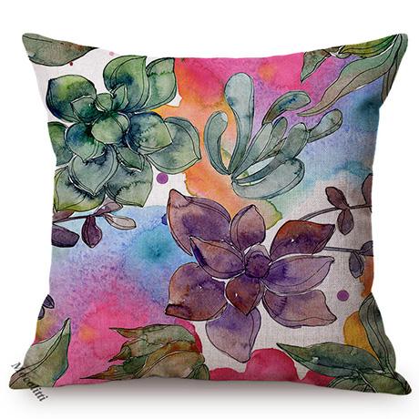 Lotus Florals Watercolor Art Home Decoration Sofa Throw Pillow Case Succulent Plants Flowers Luxury Cotton Linen Cushion Cover