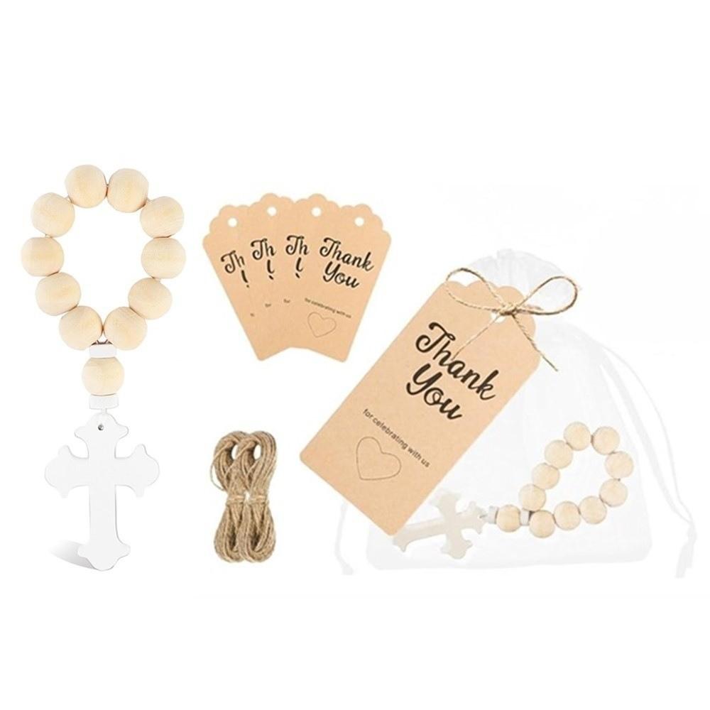 Wooden Cross Pendant Wooden Rosary White Mesh Bags With Crosses Pendants Catholic Rosary Rosary Bracelets for Communions Gift