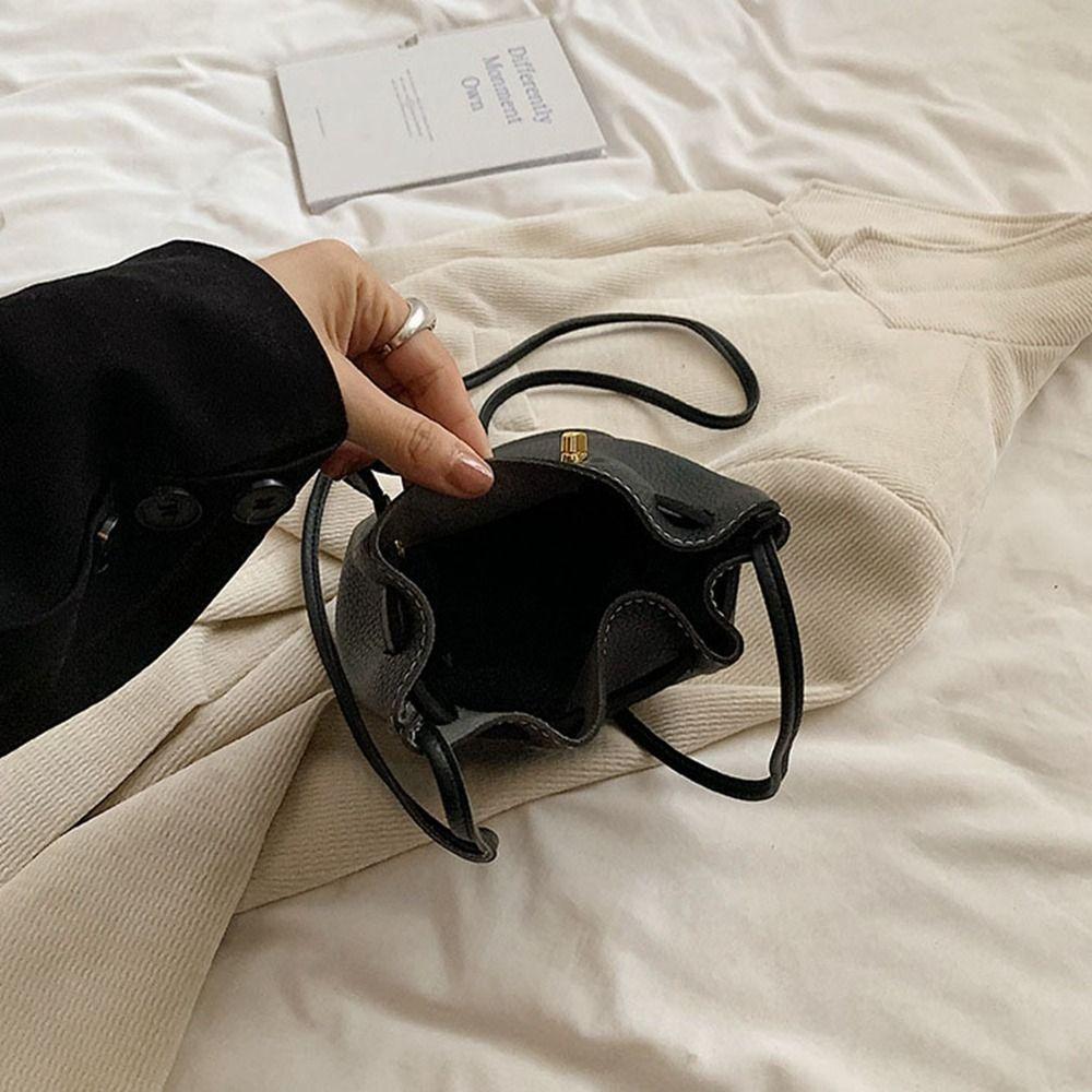 Jednoduchá jednobarevná PU kožená taška kbelík kabelka mini crossbody taška velkokapacitní nákupní taška přes rameno