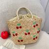 Embroidery String Straw Tote Bags Coconut Tree Design Sweet Casual Woven Handbags Bohemian Style New Design