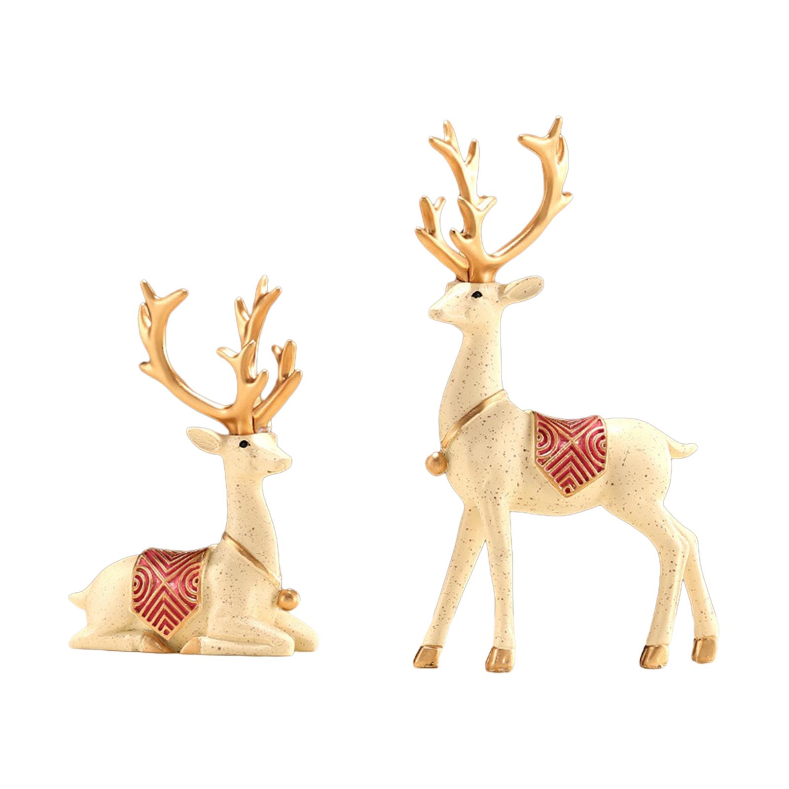 

2 Pieces Decorative Deer Figurines Reindeer Statues Elk Resin Statues for Party Anniversaries Birthday Holiday Housewarming бежевый