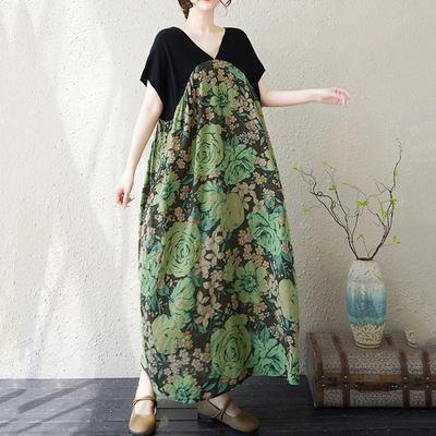 Short Sleeve Plus Size Vintage Floral New In Dresses for Women Casual Loose Long Summer Dress